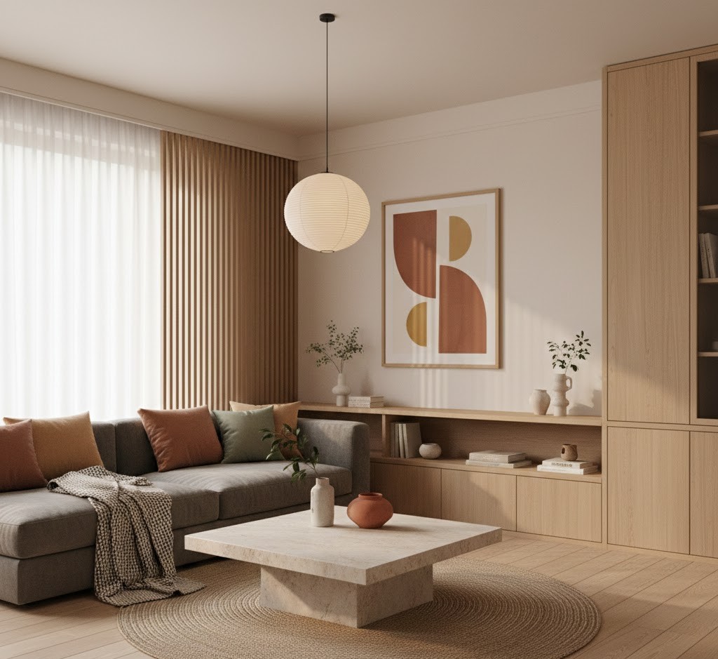 Minimalistische interieur met natuurlijke materialen